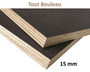 Panneau Contreplaqué Filmé - Antidérapant Tout Bouleau - 2,50 m x 1,25 m - ép.15 mm