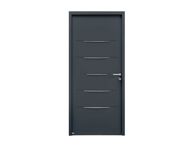 Porte d'entrée Bois et Alu modèle ALINEA Mixte vue extérieure.