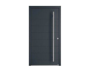 Porte d'entrée Bois et Alu modèle PHOSPHORE Mixte. Vue extérieure.