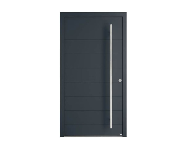 Porte d'entrée Bois et Alu modèle PHOSPHORE Mixte. Vue extérieure.