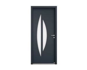 Porte d'entrée Bois et Alu modèle SELENE Mixte. Vue extérieure.