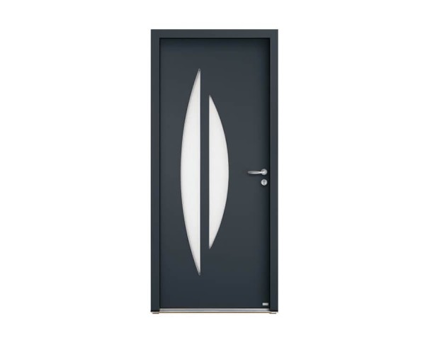 Porte d'entrée Bois et Alu modèle SELENE Mixte. Vue extérieure.