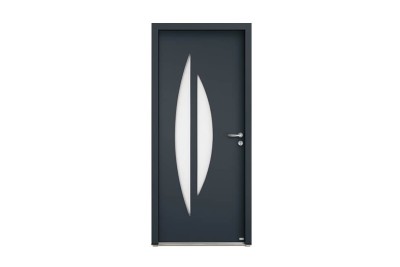 Porte d'entrée Bois et Alu modèle SELENE Mixte. Vue extérieure. Porte d'entrée Bois et Alu modèle SELENE Mixte. Vue extérieure.