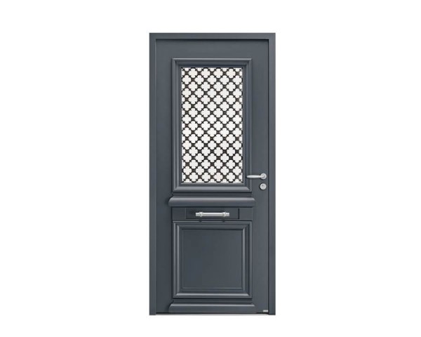 Porte d'entrée Bois et Alu modèle ATHENA Mixte. Vue extérieure.