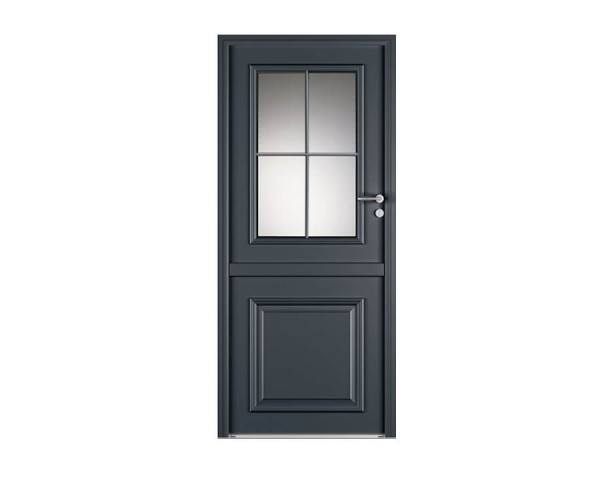 Porte d'entrée Bois et Alu modèle BOCAGE Mixte. Vue extérieure.