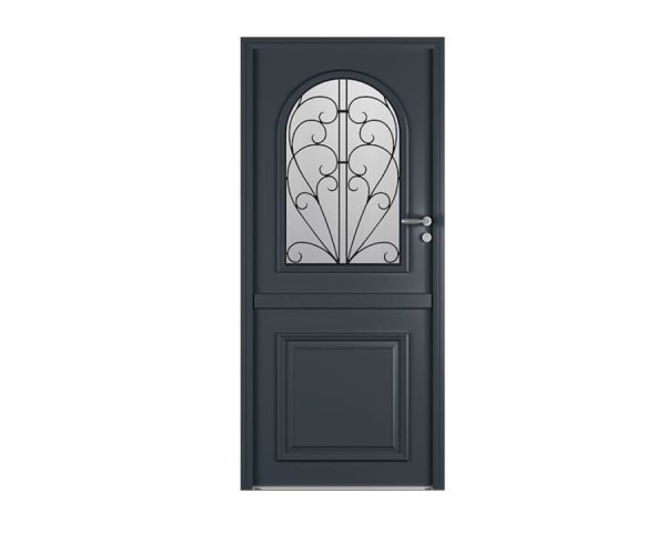 Porte d'entrée Bois et Alu modèle BOCAGE 3 Mixte. Vue extérieure.