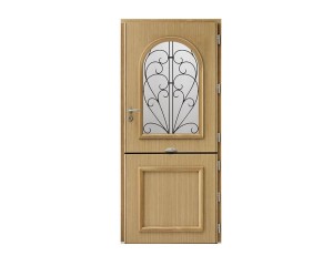 Porte d'entrée Bois et Alu modèle BOCAGE 3 Mixte. Vue extérieure. 2