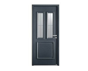 Porte d'entrée Bois et Alu modèle FLAVIE Mixte. Vue extérieure.