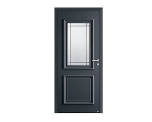 Porte d'entrée Bois et Alu modèle ISAAC Mixte. Vue extérieure.