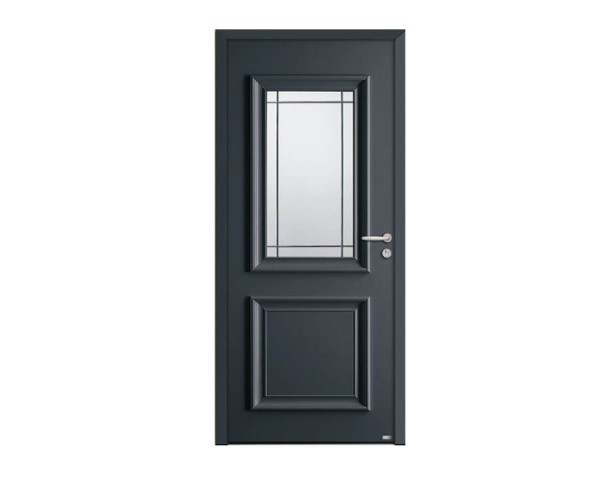 Porte d'entrée Bois et Alu modèle ISAAC Mixte. Vue extérieure.