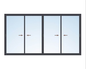 Baie coulissante 4 vantaux 2 rails.