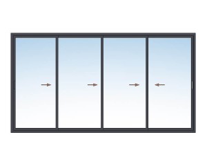 Baie coulissante 4 vantaux 4 rails.