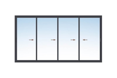 Baie coulissante 4 vantaux 4 rails.