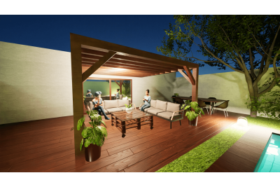 Pergolas bois TERRASOL murale 4.00 x 4.00 m