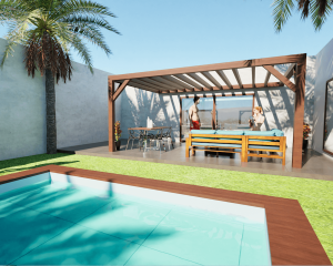 Pergolas bois TERRASOL murale 4.00 x 4.00 m