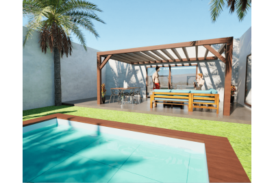 Pergolas bois TERRASOL murale 4.00 x 4.00 m