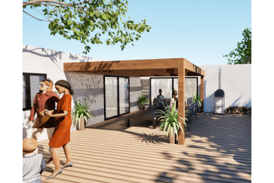 Pergolas bois OMBRIERE murale 4.00 x 5.00 m