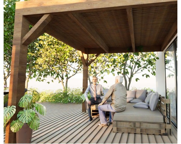 Pergolas bois OMBRIERE murale 3.00 x 3.00 m