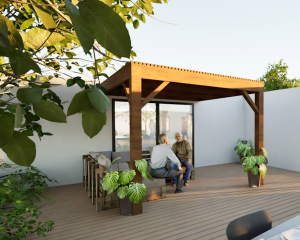 Pergolas bois OMBRIERE murale 3.00 x 3.00 m