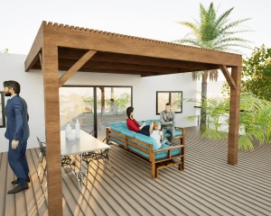 Pergolas bois OMBRIERE murale 4.00 x 4.00 m