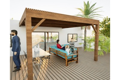 Pergolas bois OMBRIERE murale 4.00 x 4.00 m