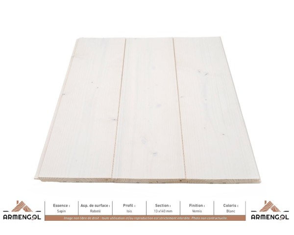 LAMBRIS ISIS SAPIN RABOTÉ VERNIS BLANC - 13 mm x 140 mm