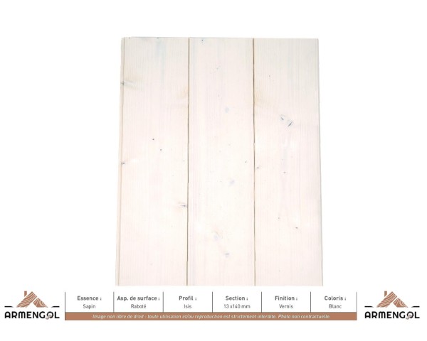 LAMBRIS ISIS SAPIN RABOTÉ VERNIS BLANC - 13 mm x 140 mm