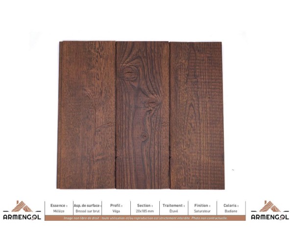 LAMBRIS VEGA MÉLÈZE BROSSÉ SUR BRUT ÉTUVÉ SATURATEUR BADIANE - 20 mm x 185 mm