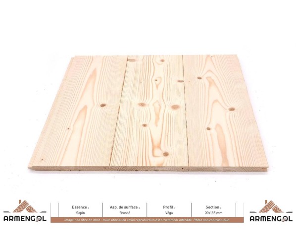 LAMBRIS VEGA SAPIN BROSSÉ - 20 mm x 185 mm