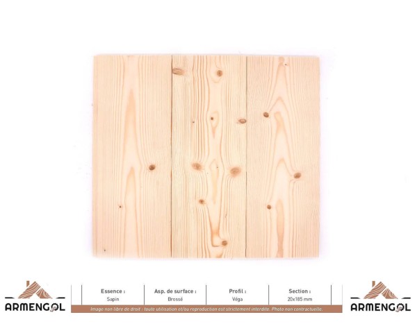 LAMBRIS VEGA SAPIN BROSSÉ - 20 mm x 185 mm