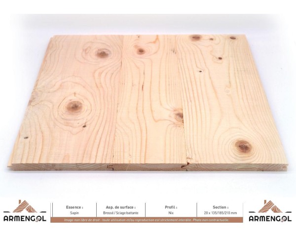 LAMBRIS NIX SAPIN BROSSÉ SCIAGE BATTANTE - 20 mm x 135/185/210 mm