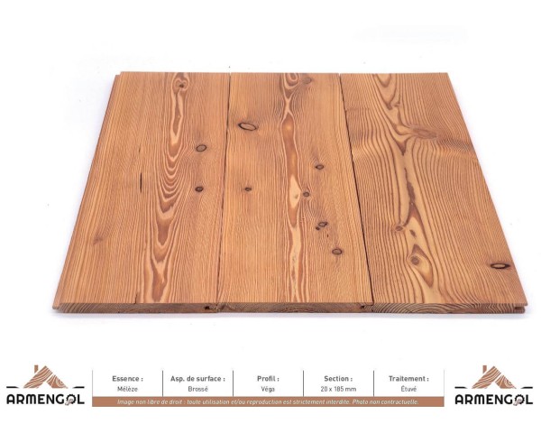 LAMBRIS VÉGA MÉLÈZE BROSSÉ ÉTUVÉ - 20 mm x 185 mm