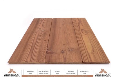 LAMBRIS VÉGA SAPIN BROSSÉ SUR BRUT ÉTUVÉ - 16 mm x 135/180 mm