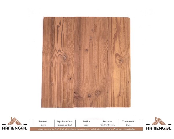 LAMBRIS VÉGA SAPIN BROSSÉ SUR BRUT ÉTUVÉ - 16 mm x 135/180 mm