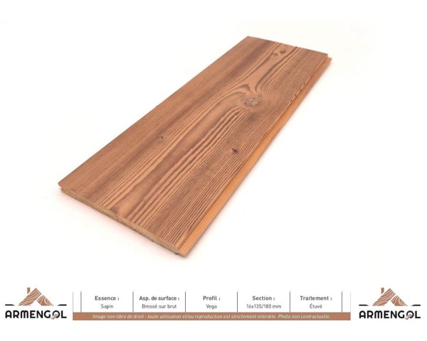 LAMBRIS VÉGA SAPIN BROSSÉ SUR BRUT ÉTUVÉ - 16 mm x 135/180 mm
