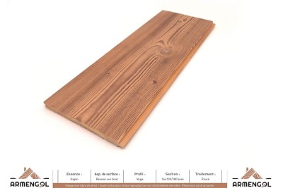 LAMBRIS VÉGA SAPIN BROSSÉ SUR BRUT ÉTUVÉ - 16 mm x 135/180 mm