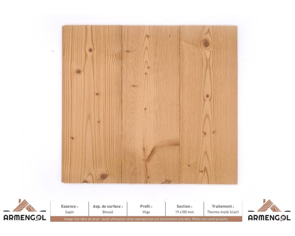 LAMBRIS VÉGA SAPIN BROSSÉ THERMO-TRAITÉ CLAIR - 19 mm x 185 mm