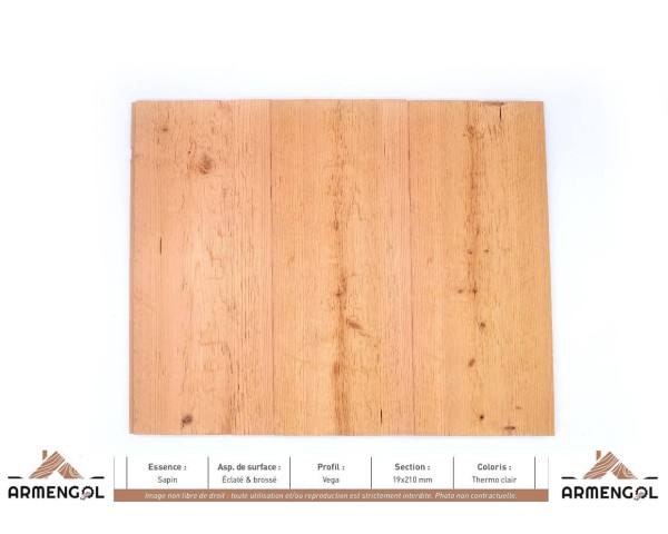 LAMBRIS VÉGA SAPIN ÉCLATÉ & BROSSÉ THERMO CLAIR - 19 mm x 210 mm