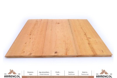 LAMBRIS VÉGA SAPIN ÉCLATÉ & BROSSÉ THERMO CLAIR - 19 mm x 210 mm