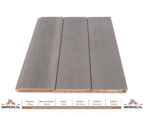 BARDAGE MÉLÈZE BROSSÉ PHÉNIX SATURATEUR ARDOISE - 20 mm x 135 mm