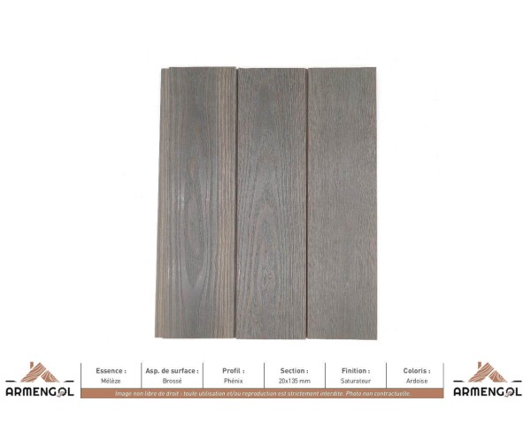 BARDAGE MÉLÈZE BROSSÉ PHÉNIX SATURATEUR ARDOISE - 20 mm x 135 mm