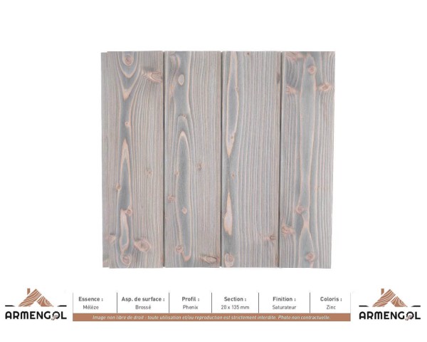 BARDAGE MÉLÈZE BROSSÉ PHENIX SATURATEUR ZINC - 20 mm x 135 mm