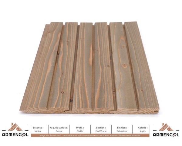 BARDAGE MÉLÈZE BROSSÉ DIABLO SATURATEUR ARGILE - 26 mm x 135 mm