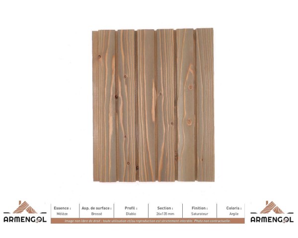 BARDAGE MÉLÈZE BROSSÉ DIABLO SATURATEUR ARGILE - 26 mm x 135 mm