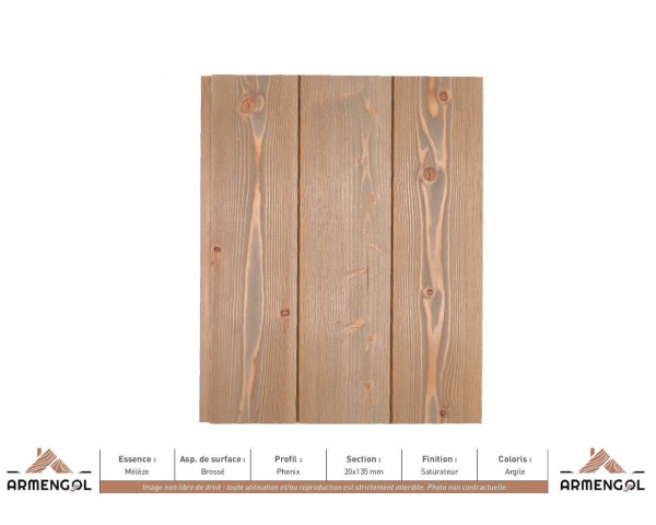 BARDAGE MÉLÈZE BROSSÉ PHENIX SATURATEUR ARGILE - 20 mm x 135 mm