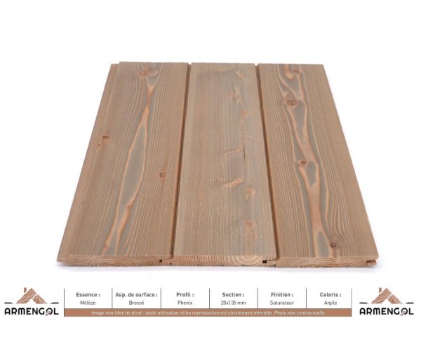 BARDAGE MÉLÈZE BROSSÉ PHENIX SATURATEUR ARGILE - 20 mm x 135 mm