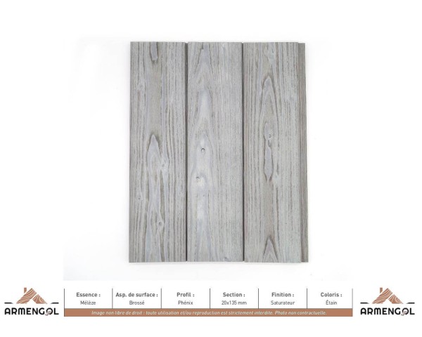 BARDAGE MÉLÈZE BROSSÉ PHENIX SATURATEUR ÉTAIN - 20 mm x 135 mm