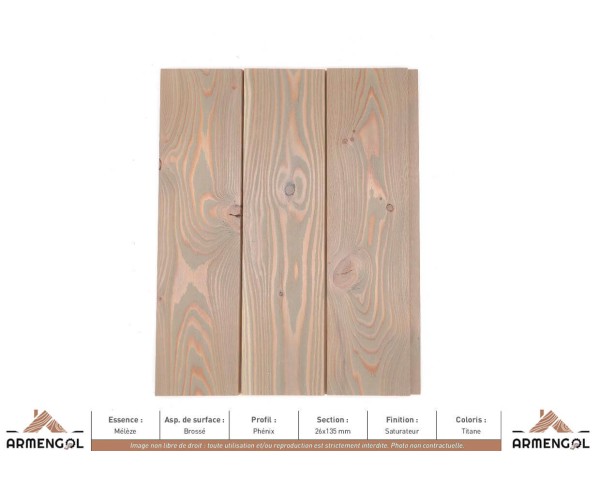 BARDAGE MÉLÈZE BROSSÉ PHENIX SATURATEUR TITANE - 20 mm x 135 mm