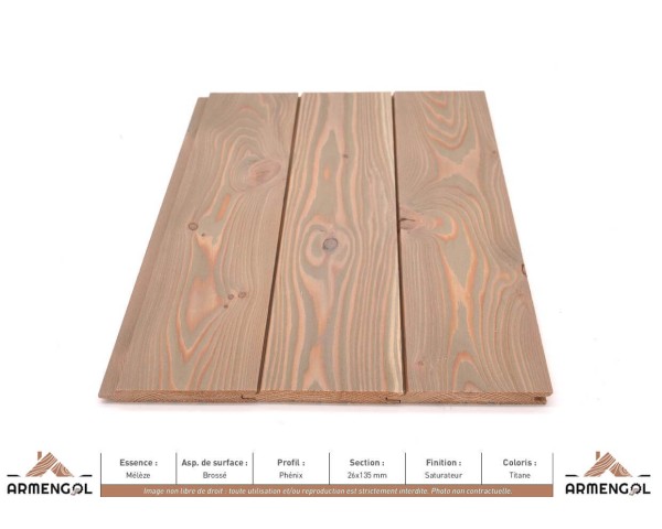 BARDAGE MÉLÈZE BROSSÉ PHENIX SATURATEUR TITANE - 20 mm x 135 mm