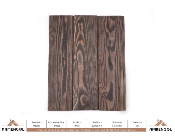 BARDAGE MÉLÈZE BROSSÉ PHENIX SATURATEUR ZINC - 20 mm x 135 mm